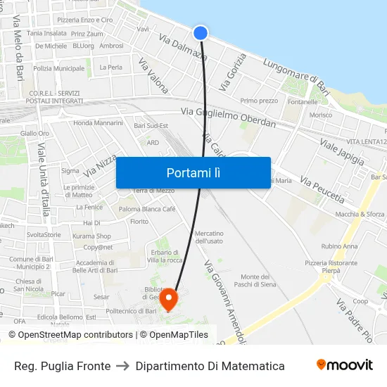 Reg. Puglia Fronte to Dipartimento Di Matematica map