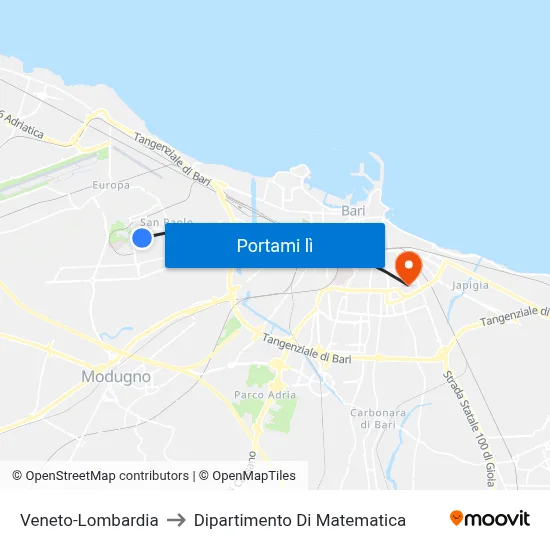 Veneto-Lombardia to Dipartimento Di Matematica map