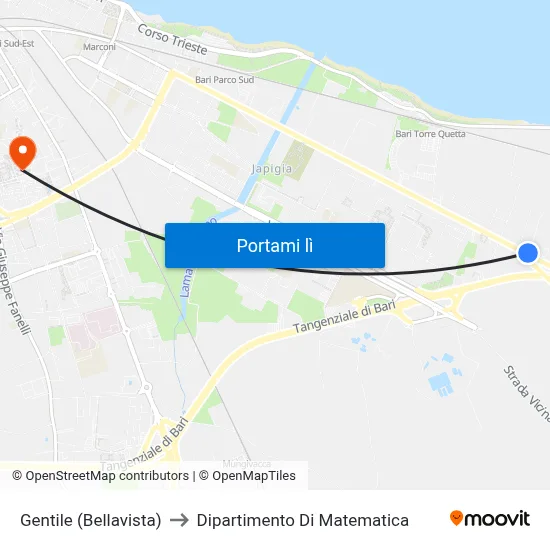 Gentile (Bellavista) to Dipartimento Di Matematica map