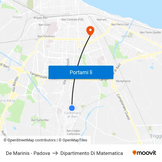 De Marinis - Padova to Dipartimento Di Matematica map