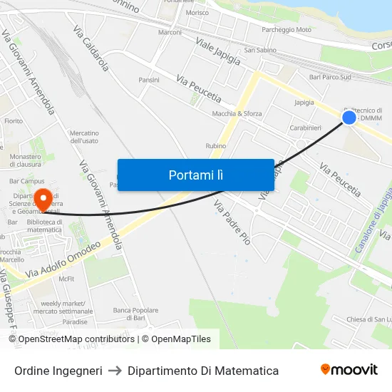 Ordine Ingegneri to Dipartimento Di Matematica map