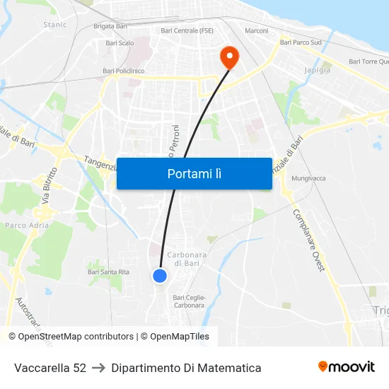 Vaccarella 52 to Dipartimento Di Matematica map