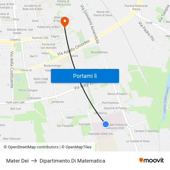 Mater Dei to Dipartimento Di Matematica map