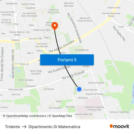 Tridente to Dipartimento Di Matematica map
