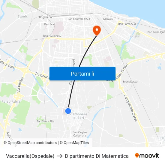 Vaccarella(Ospedale) to Dipartimento Di Matematica map