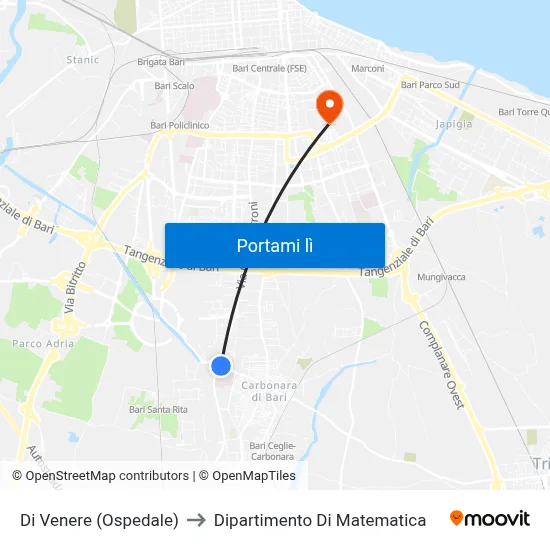 Di Venere (Ospedale) to Dipartimento Di Matematica map