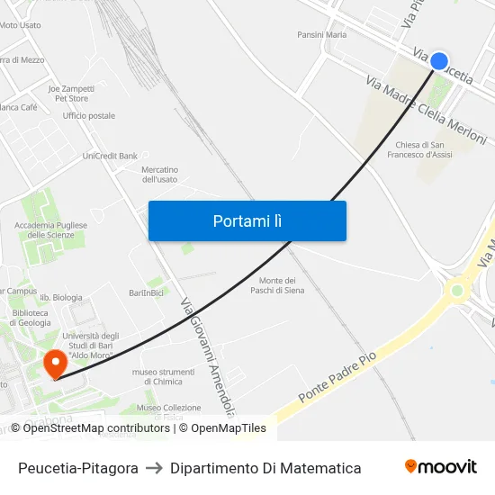Peucetia-Pitagora to Dipartimento Di Matematica map