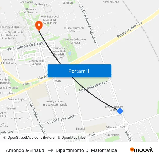 Amendola-Einaudi to Dipartimento Di Matematica map