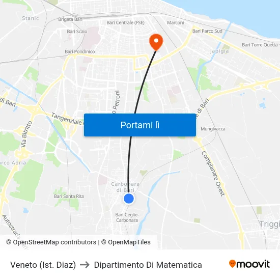 Veneto (Ist. Diaz) to Dipartimento Di Matematica map