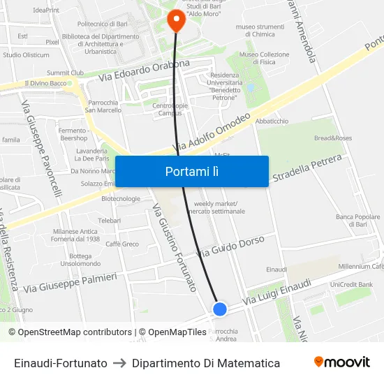 Einaudi-Fortunato to Dipartimento Di Matematica map