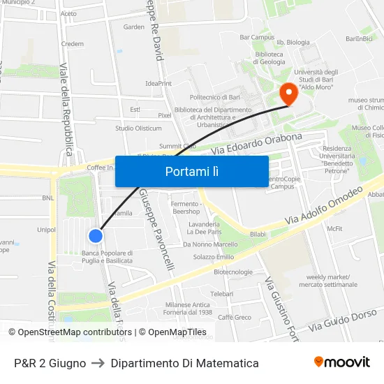 P&R 2 Giugno to Dipartimento Di Matematica map