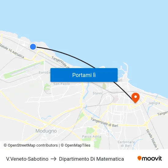 V.Veneto-Sabotino to Dipartimento Di Matematica map