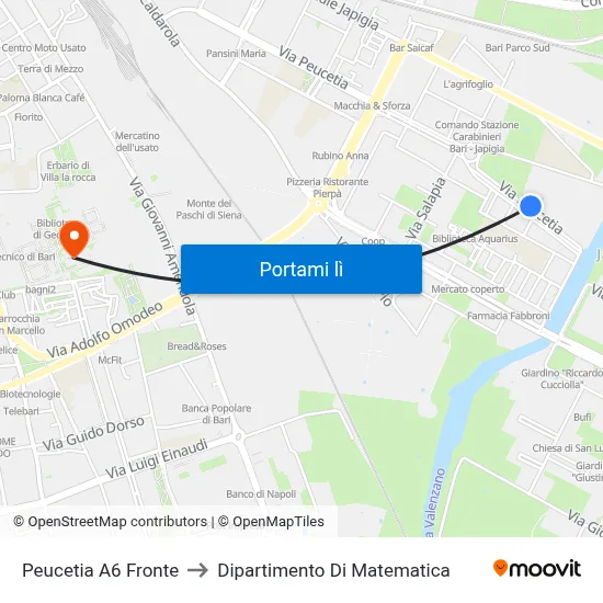 Peucetia A6 Fronte to Dipartimento Di Matematica map