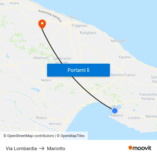 Via Lombardia to Mariotto map