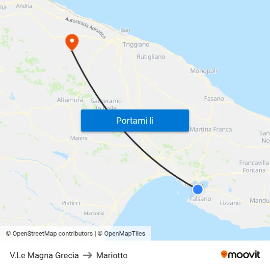 V.Le Magna Grecia to Mariotto map