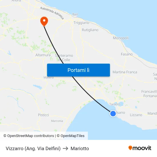 Vizzarro (Ang. Via Delfini) to Mariotto map