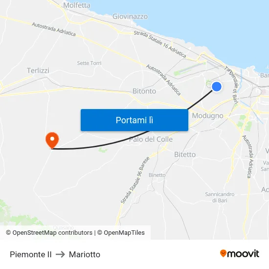 Piemonte II to Mariotto map