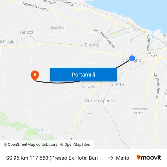 SS 96 Km 117 650 (Presso Ex Hotel Bari-Nord) to Mariotto map