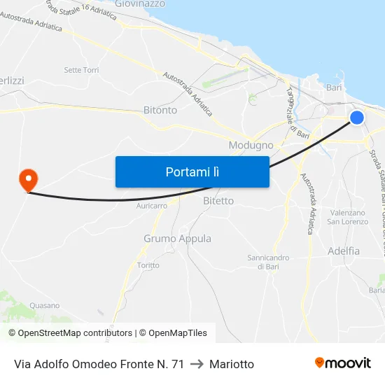 Via Adolfo Omodeo Fronte N. 71 to Mariotto map