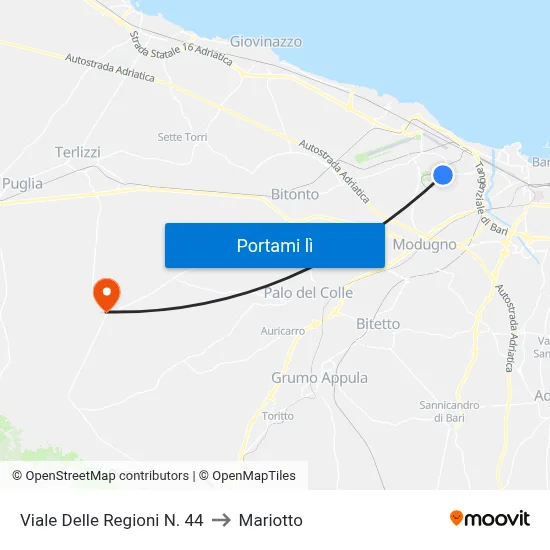 Viale Delle Regioni N. 44 to Mariotto map