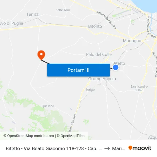 Bitetto - Via Beato Giacomo 118-128 - Cap. (Ex Carabinieri) to Mariotto map