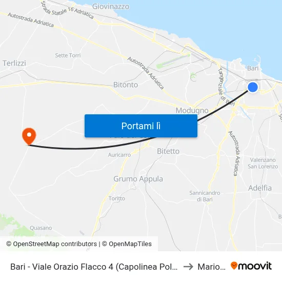 Bari - Viale Orazio Flacco 4 (Capolinea Policlinico) to Mariotto map