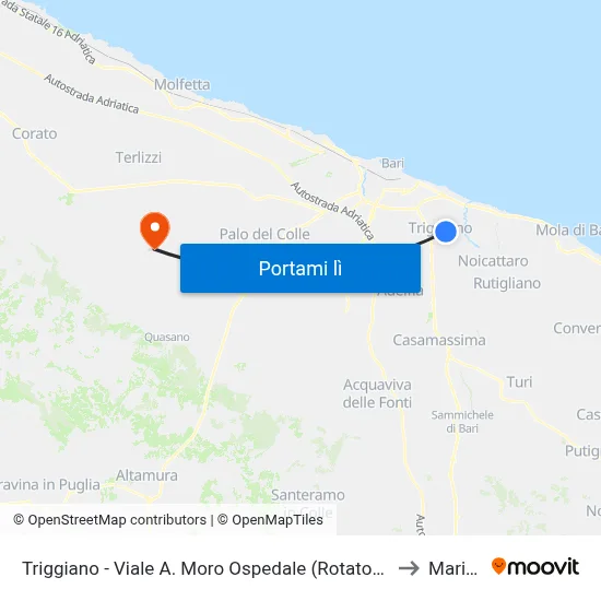 Triggiano -  Viale A. Moro Ospedale (Rotatoria) - Capolinea to Mariotto map