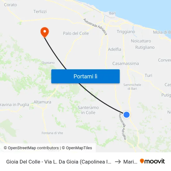 Gioia Del Colle - Via L. Da Gioia (Capolinea In Arr. Da Santeramo) to Mariotto map
