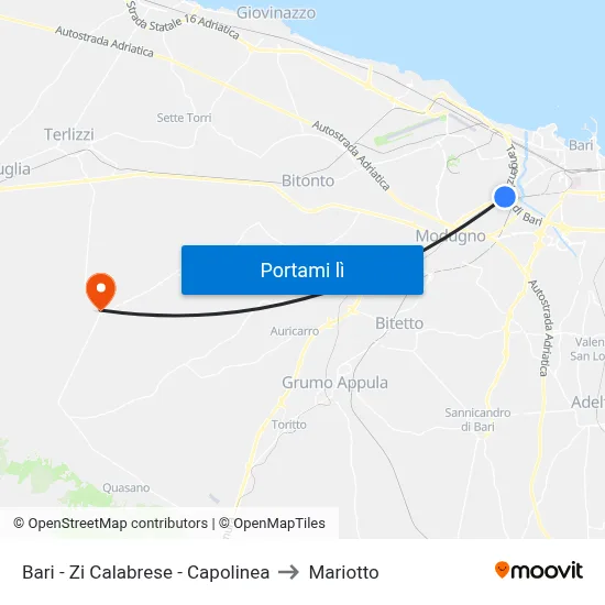 Bari - Zi Calabrese - Capolinea to Mariotto map