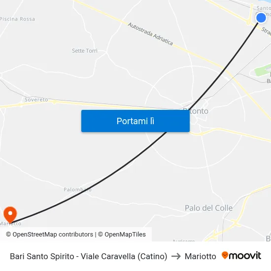 Bari Santo Spirito - Viale Caravella (Catino) to Mariotto map