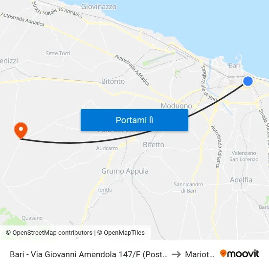 Bari - Via Giovanni Amendola 147/F (Poste) to Mariotto map