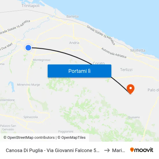 Canosa Di Puglia - Via Giovanni Falcone 52 (167 Arr) to Mariotto map