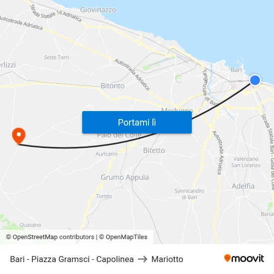 Bari - Piazza Gramsci - Capolinea to Mariotto map