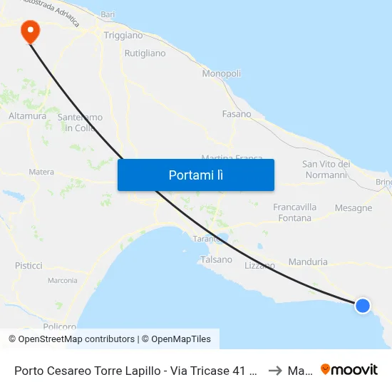 Porto Cesareo Torre Lapillo - Via Tricase 41 Via Per S.P. Lama - Salento In Bus to Mariotto map