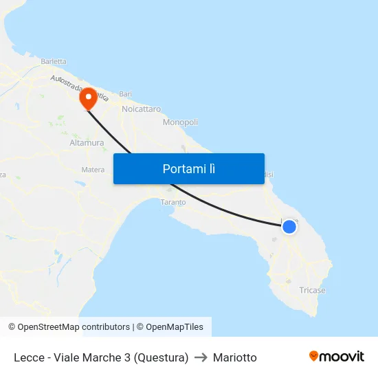 Lecce - Viale Marche 3 (Questura) to Mariotto map