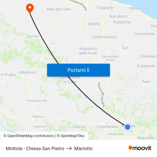 Mottola - Chiesa San Pietro to Mariotto map