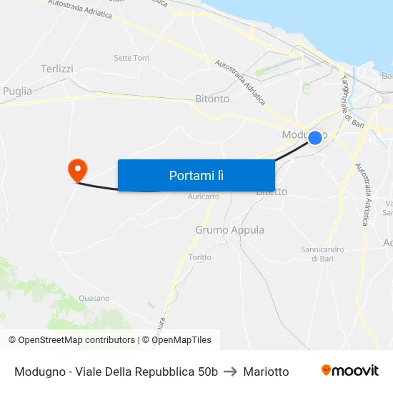 Modugno - Viale Della Repubblica 50b to Mariotto map