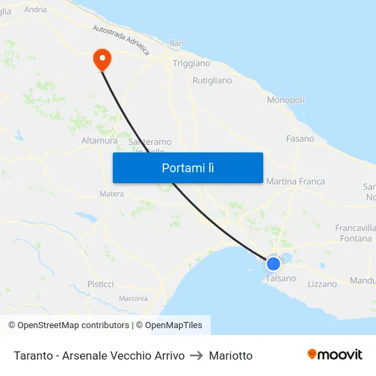 Taranto - Arsenale Vecchio Arrivo to Mariotto map