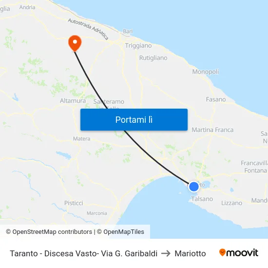 Taranto - Discesa Vasto- Via G. Garibaldi to Mariotto map
