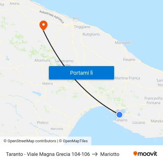 Taranto -  Viale Magna Grecia 104-106 to Mariotto map