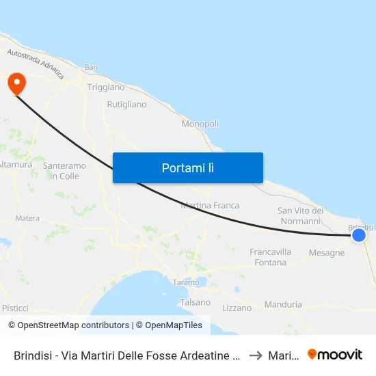 Brindisi - Via Martiri Delle Fosse Ardeatine Dir. Commenda to Mariotto map