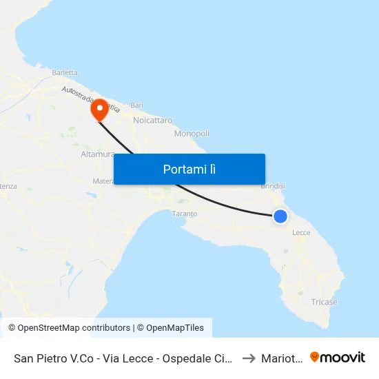 San Pietro V.Co - Via Lecce - Ospedale Civile to Mariotto map