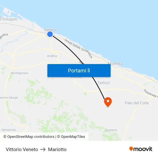 Vittorio Veneto to Mariotto map