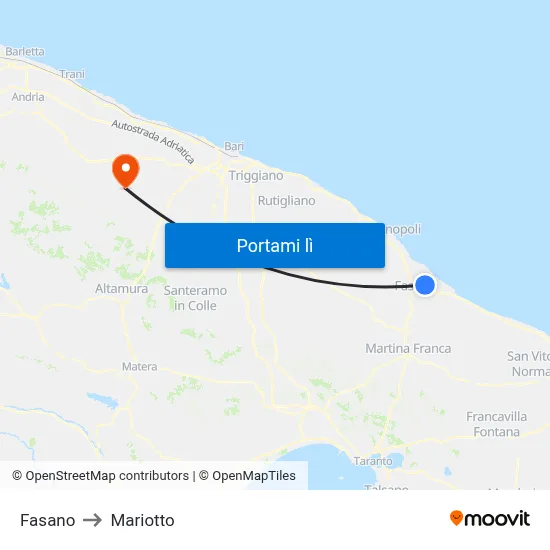 Fasano to Mariotto map