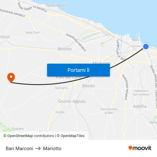Bari Marconi to Mariotto map