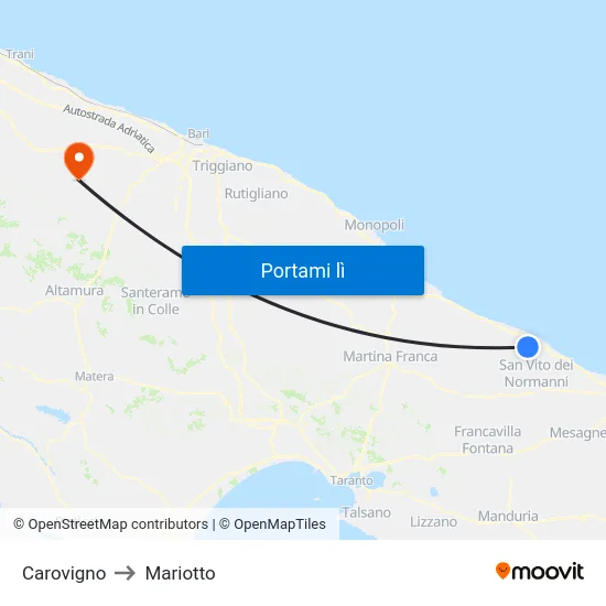 Carovigno to Mariotto map