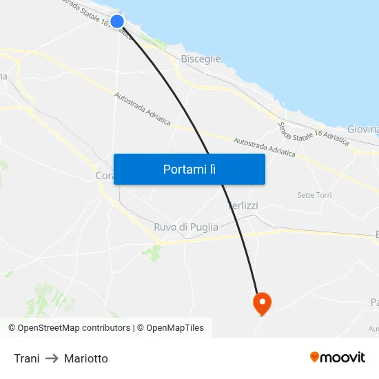 Trani to Mariotto map
