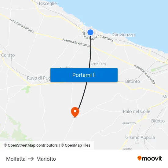 Molfetta to Mariotto map