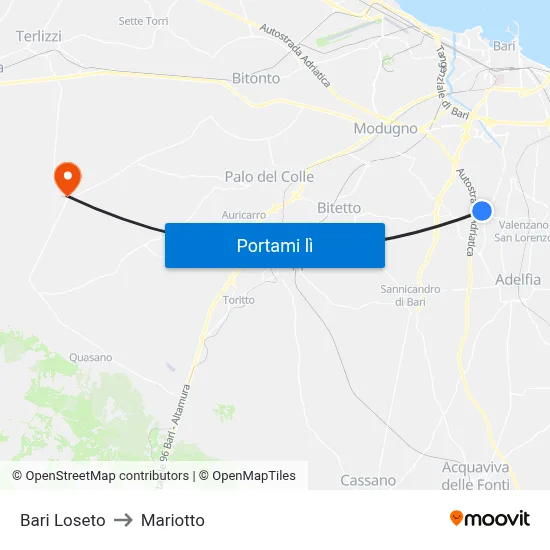 Bari Loseto to Mariotto map