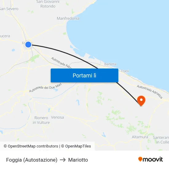 Foggia (Autostazione) to Mariotto map